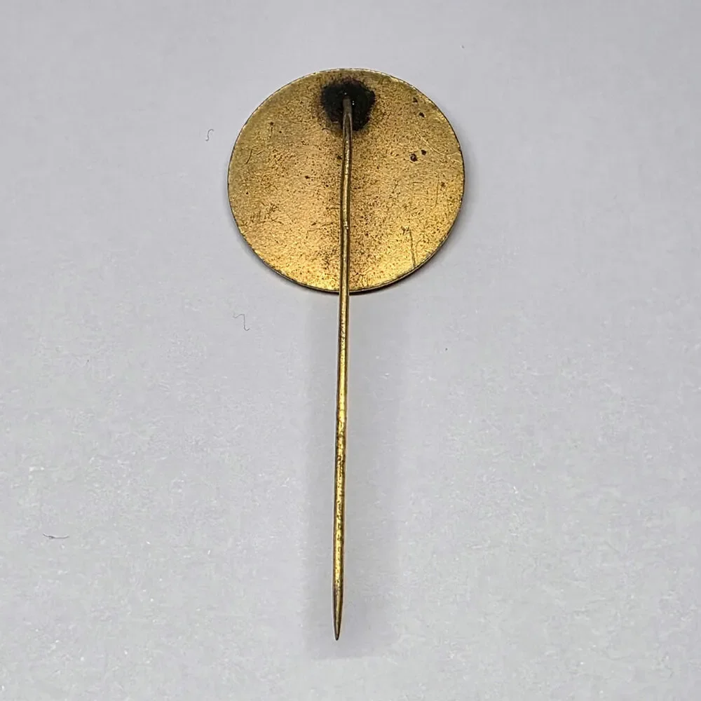Vintage St. Christopher Protect Us Blue Enamel Gold Tone Religious Stick Pin